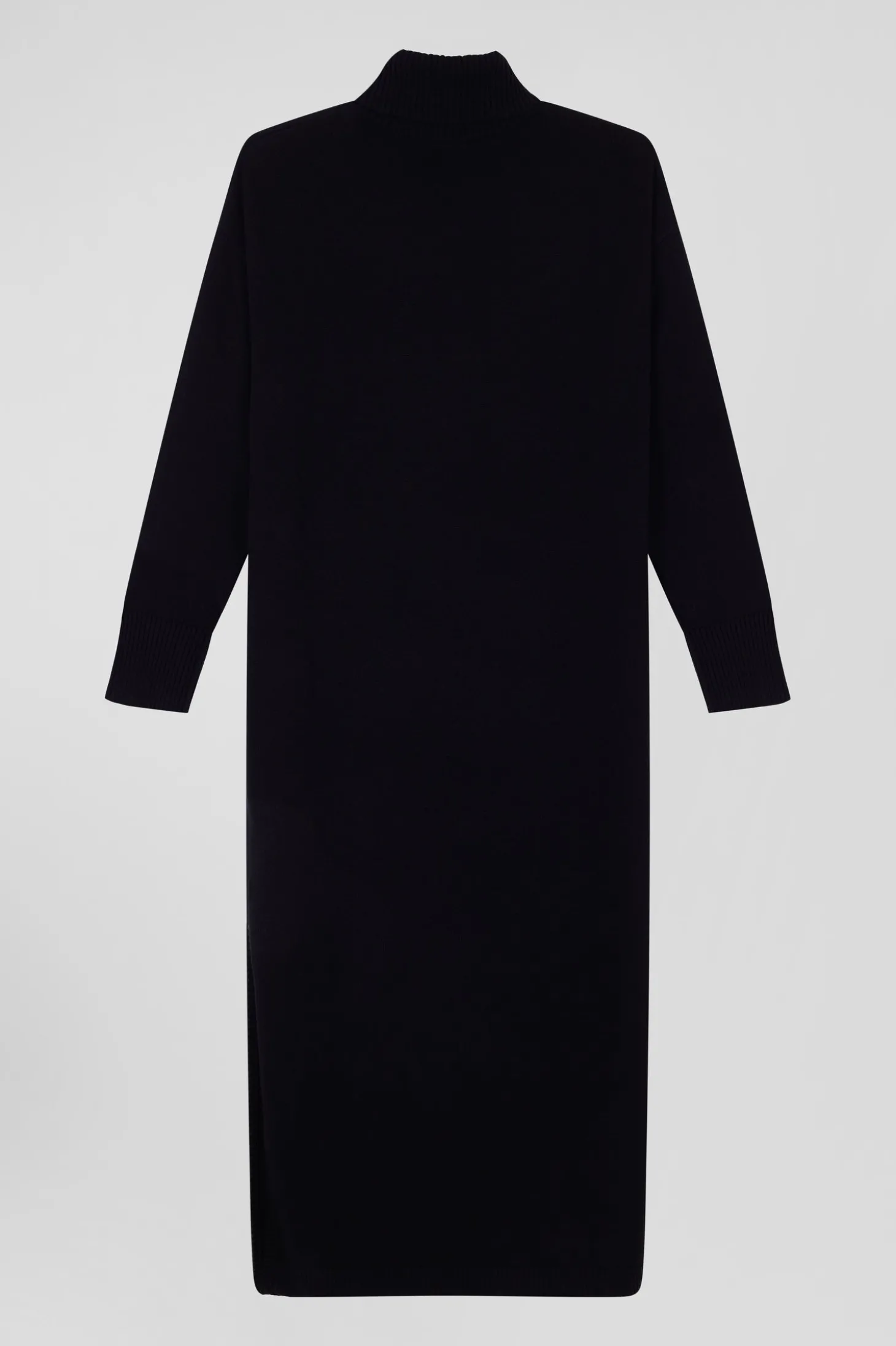 Robe col roulé en laine et coton noire coupe Relaxed