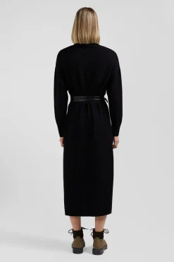 Robe col roulé en laine et coton noire coupe Relaxed