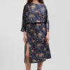 Robe en lyocell bleu marine manches longues à imprimé floral