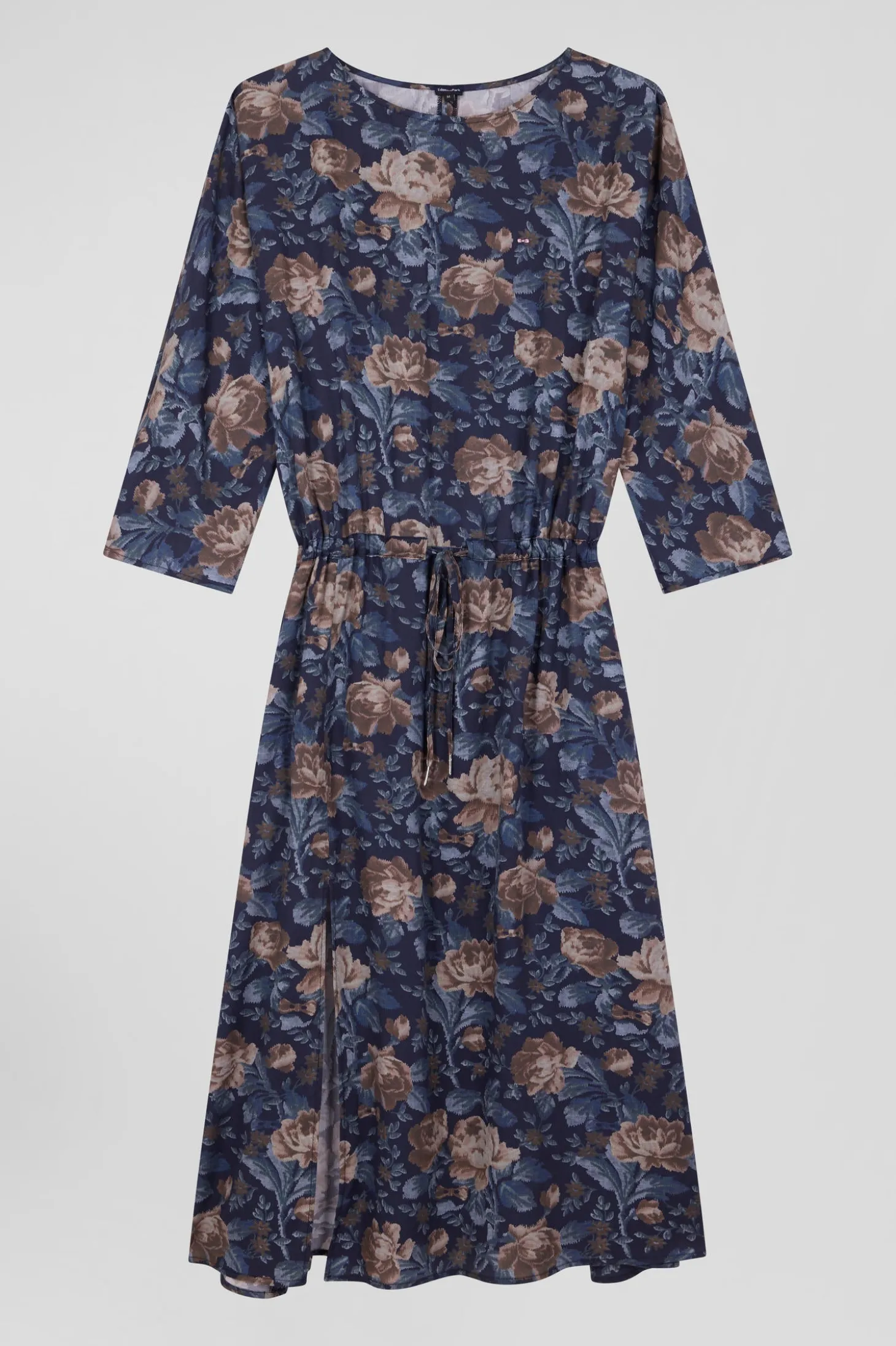 Robe en lyocell bleu marine manches longues à imprimé floral