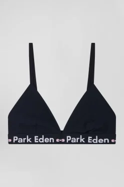 Soutien-gorge en coton stretch bleu marine élastique siglé