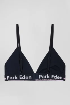 Soutien-gorge en coton stretch bleu marine élastique siglé