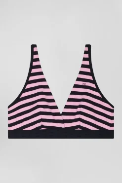 Soutien-gorge en jersey de coton stretch cerclé bleu marine et rose