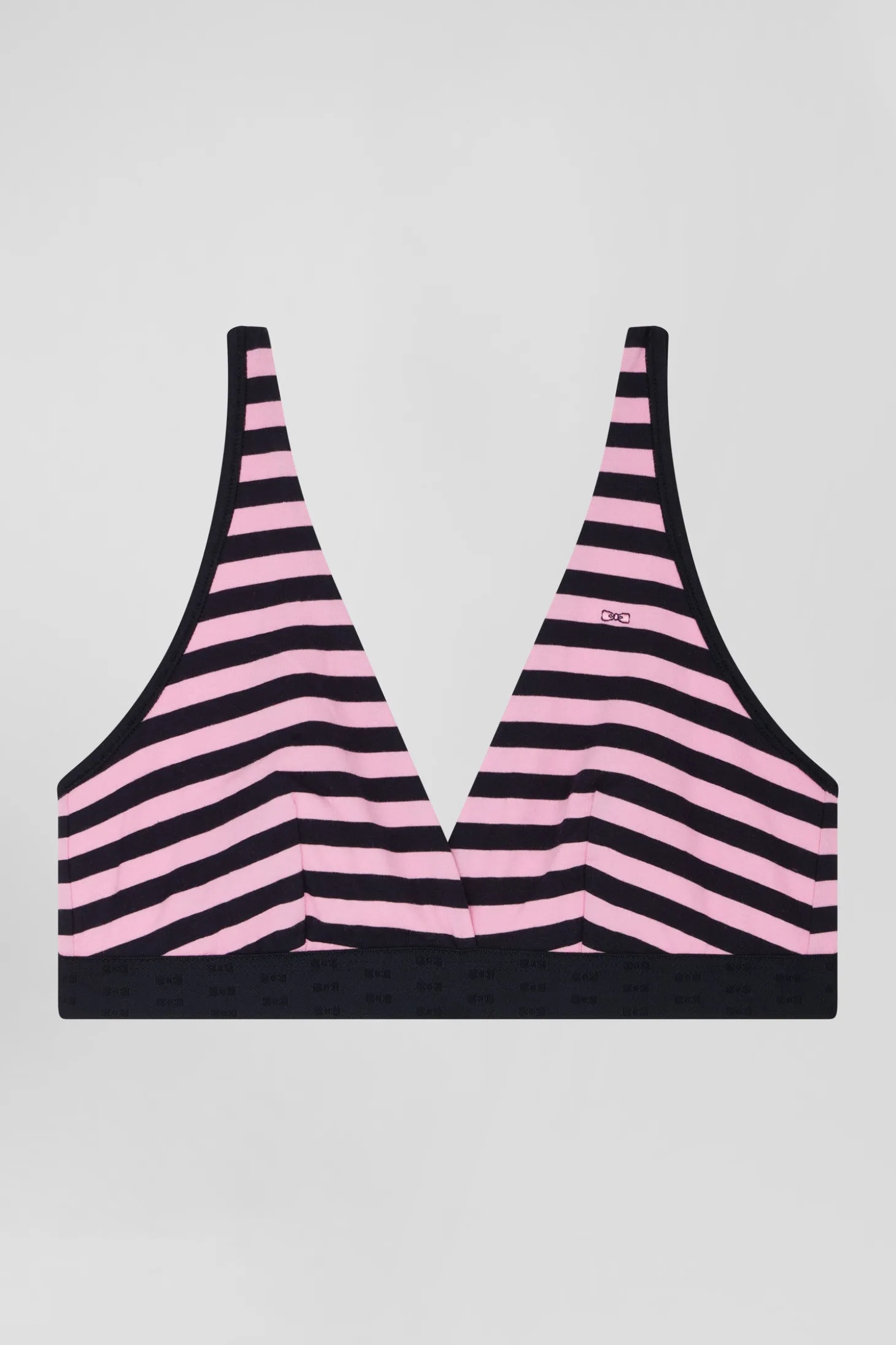 Soutien-gorge en jersey de coton stretch cerclé bleu marine et rose