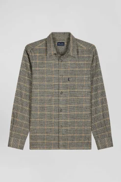 Surchemise à carreaux en laine et coton grise coupe Regular