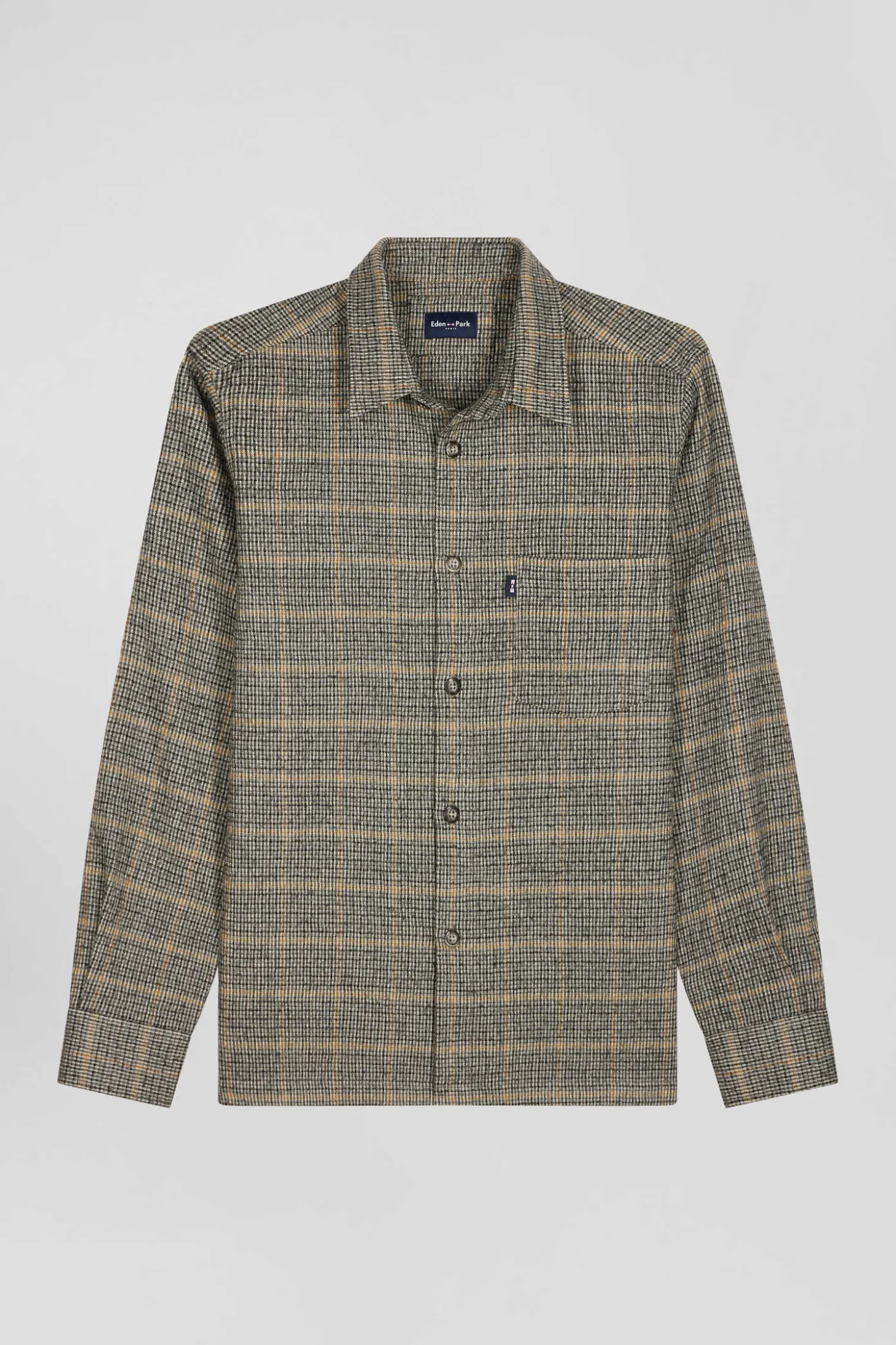 Surchemise à carreaux en laine et coton grise coupe Regular
