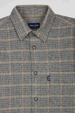 Surchemise à carreaux en laine et coton grise coupe Regular