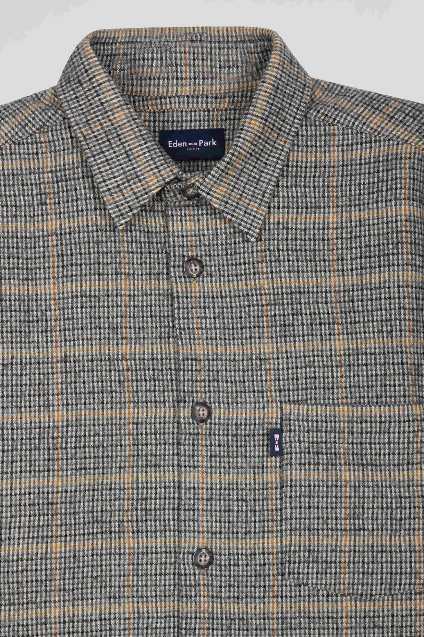Surchemise à carreaux en laine et coton grise coupe Regular