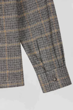 Surchemise à carreaux en laine et coton grise coupe Regular