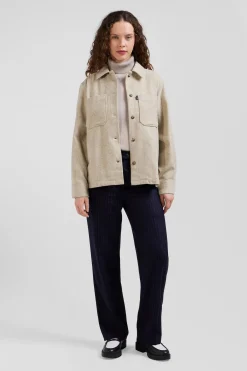 Surchemise en coton mélangé beige à poches plaquées coupe Relaxed