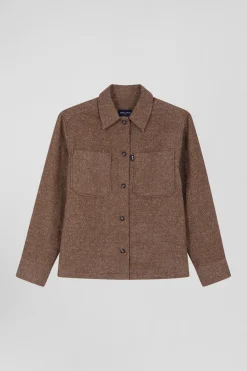 Surchemise en coton mélangé marron à poches plaquées coupe Relaxed