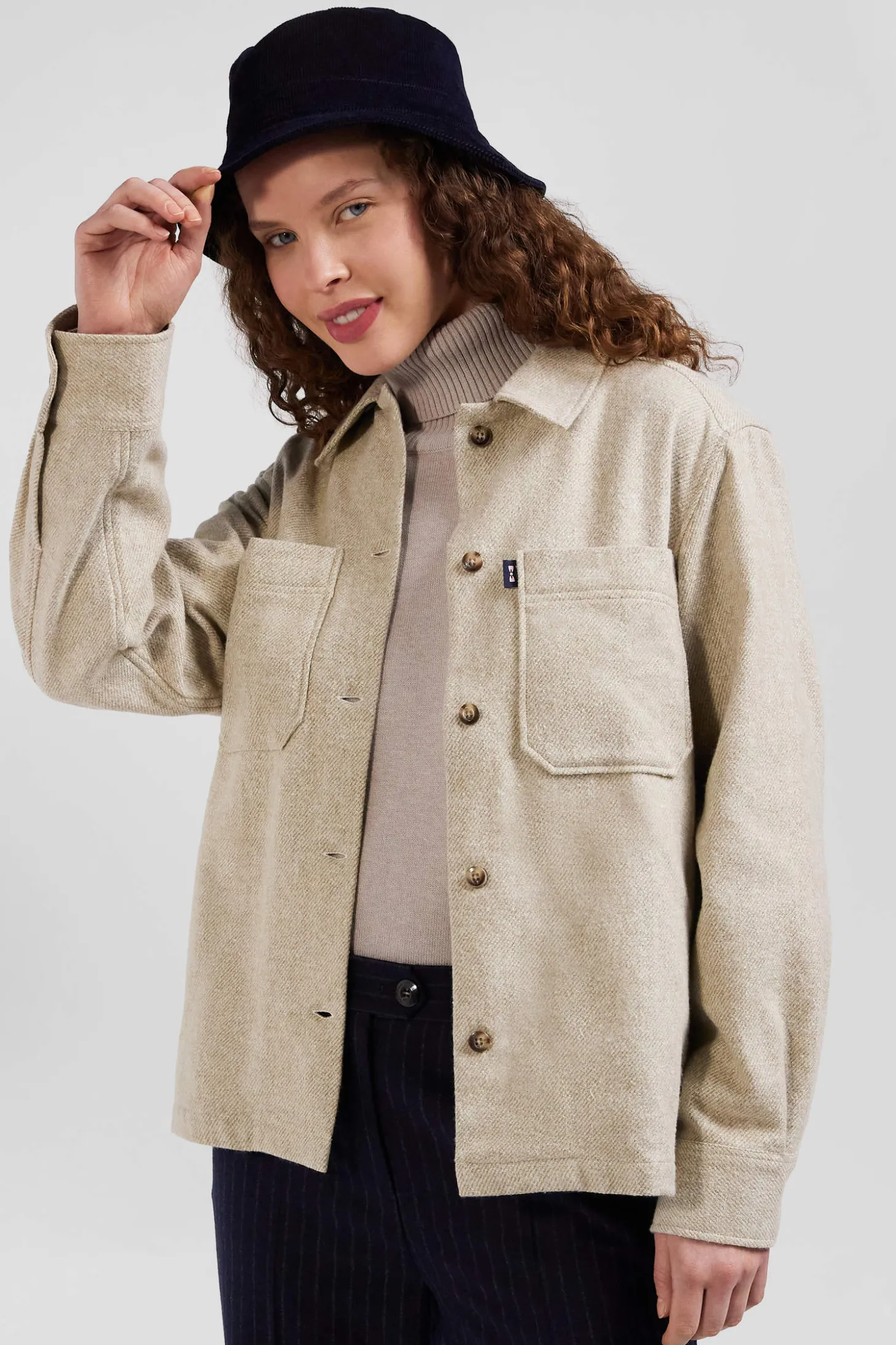 Surchemise en coton mélangé beige à poches plaquées coupe Relaxed
