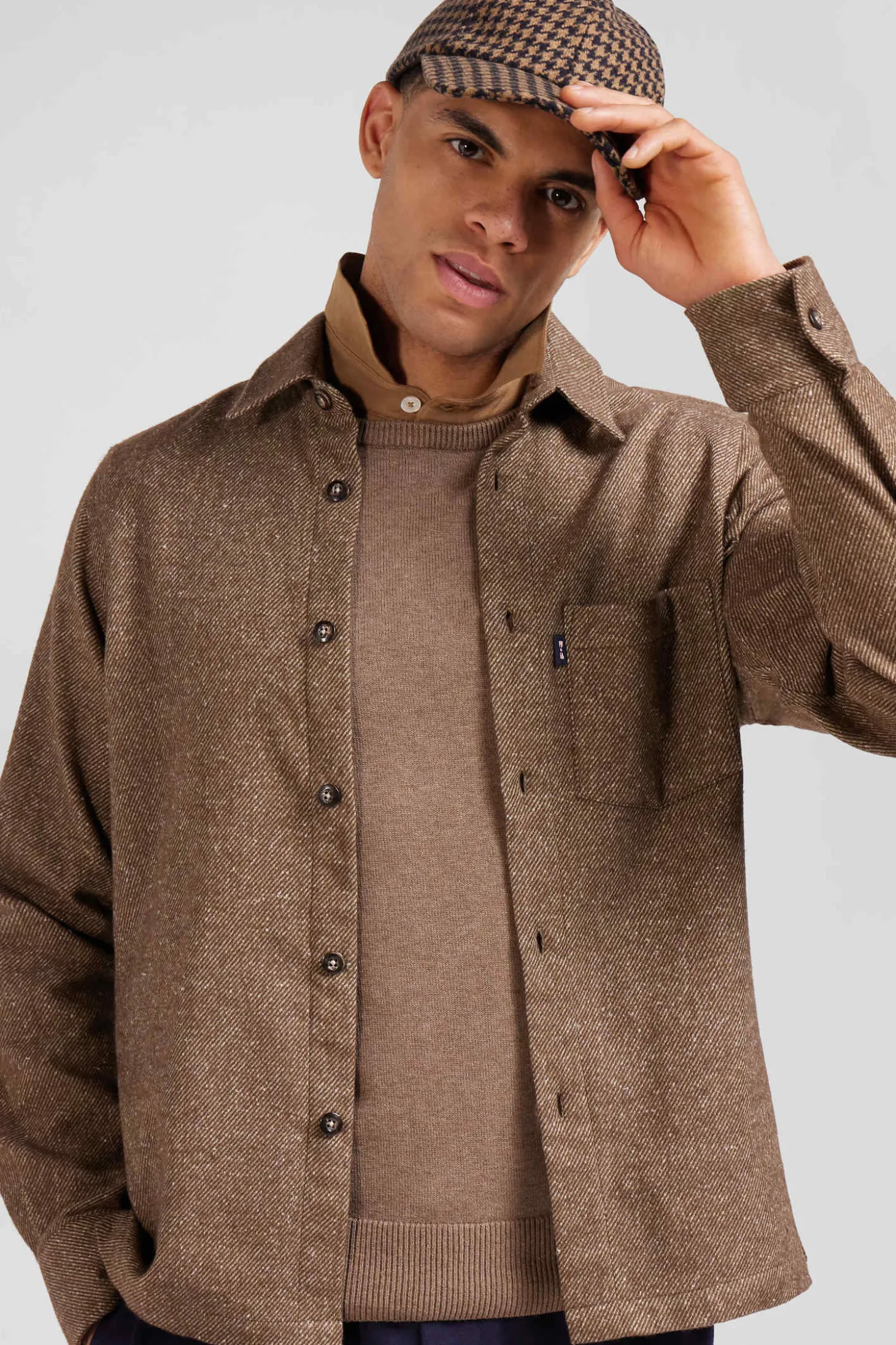 Surchemise en coton mélangé marron