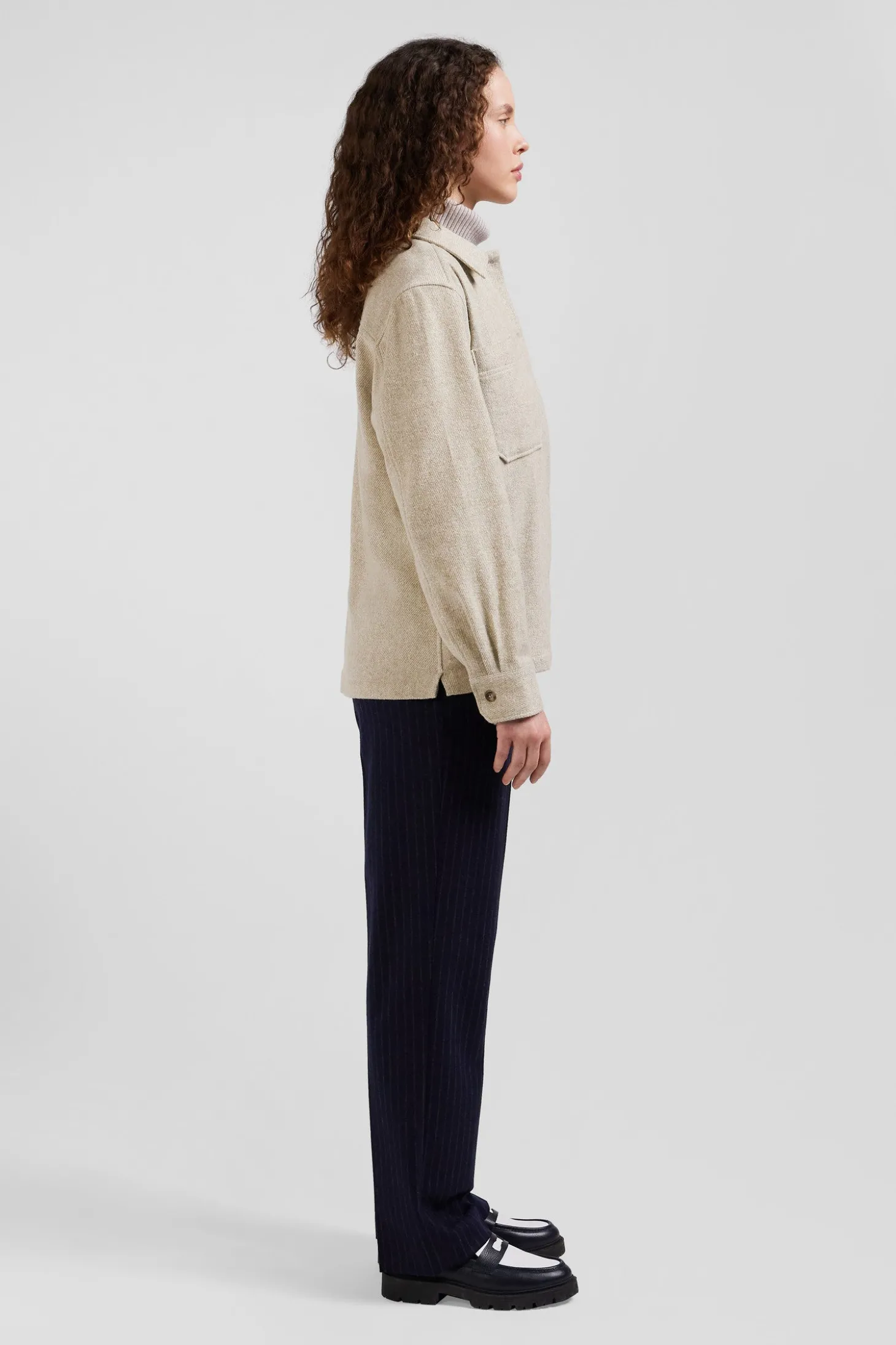 Surchemise en coton mélangé beige à poches plaquées coupe Relaxed