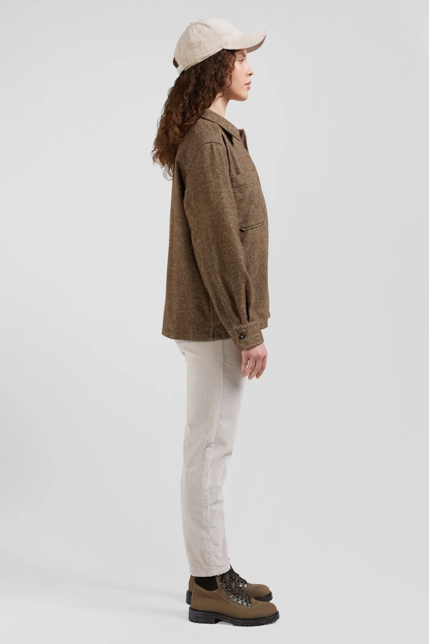 Surchemise en coton mélangé marron à poches plaquées coupe Relaxed