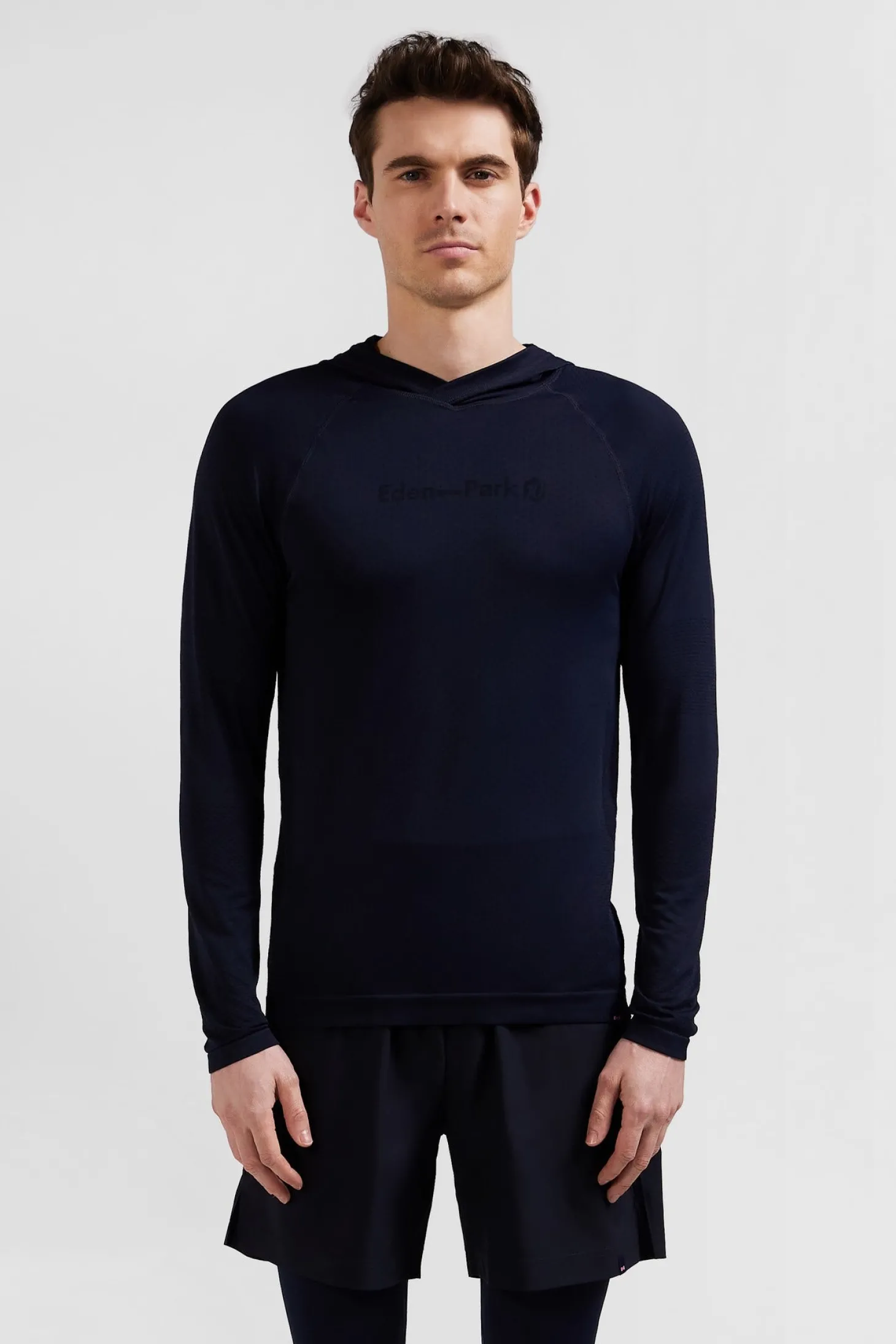 Sweatshirt à capuche à manches cerclées bleu marine
