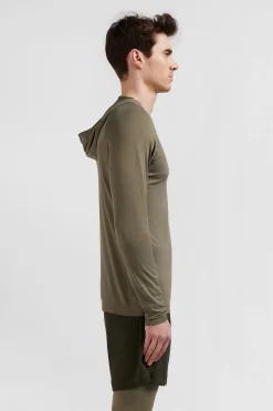 Sweatshirt à capuche à manches cerclées kaki
