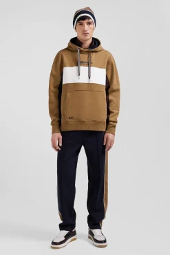 Sweatshirt à capuche colorblock en coton camel coupe Relaxed