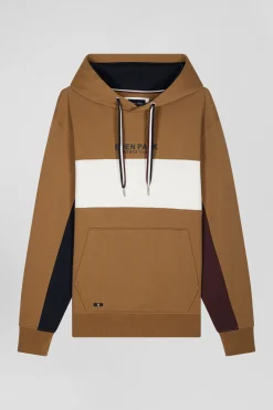 Sweatshirt à capuche colorblock en coton camel coupe Relaxed