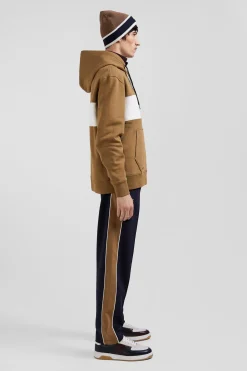 Sweatshirt à capuche colorblock en coton camel coupe Relaxed