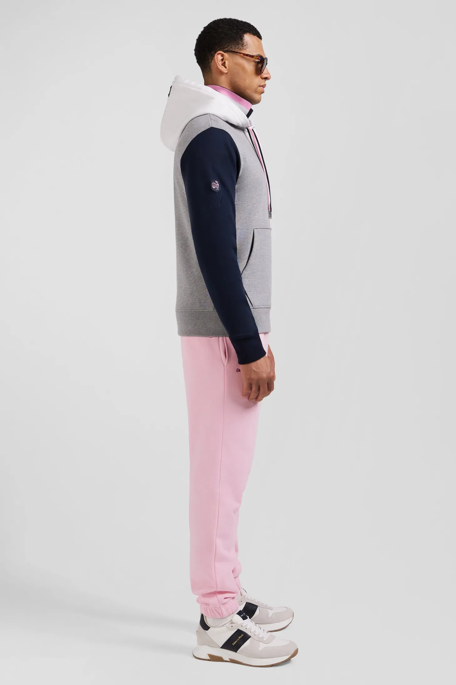 Sweatshirt à capuche colorblock en coton gris XV de France coupe Regular