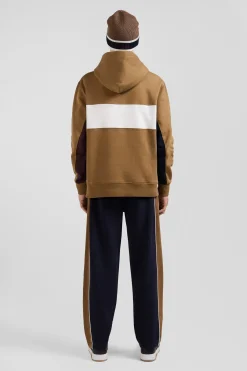Sweatshirt à capuche colorblock en coton camel coupe Relaxed