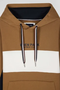 Sweatshirt à capuche colorblock en coton camel coupe Relaxed