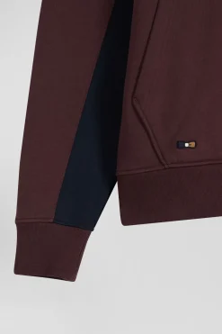 Sweatshirt à capuche colorblock en coton bordeaux coupe Relaxed
