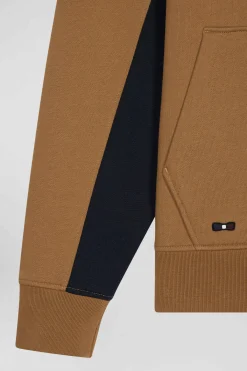 Sweatshirt à capuche colorblock en coton camel coupe Relaxed