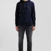 Sweatshirt à capuche en coton mélangé bleu marine coupe Relaxed
