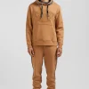 Sweatshirt à capuche en coton mélangé camel broderie matelassée coupe Relaxed