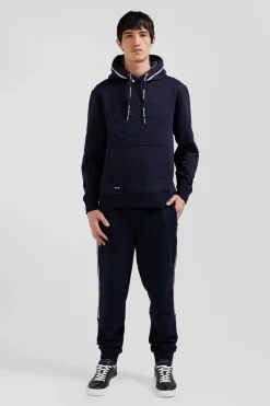 Sweatshirt à capuche en coton mélangé bleu marine broderie matelassée coupe Relaxed