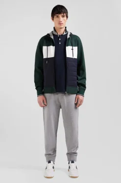 Sweatshirt à capuche en coton mélangé vert coupe Regular parmenture matelassée