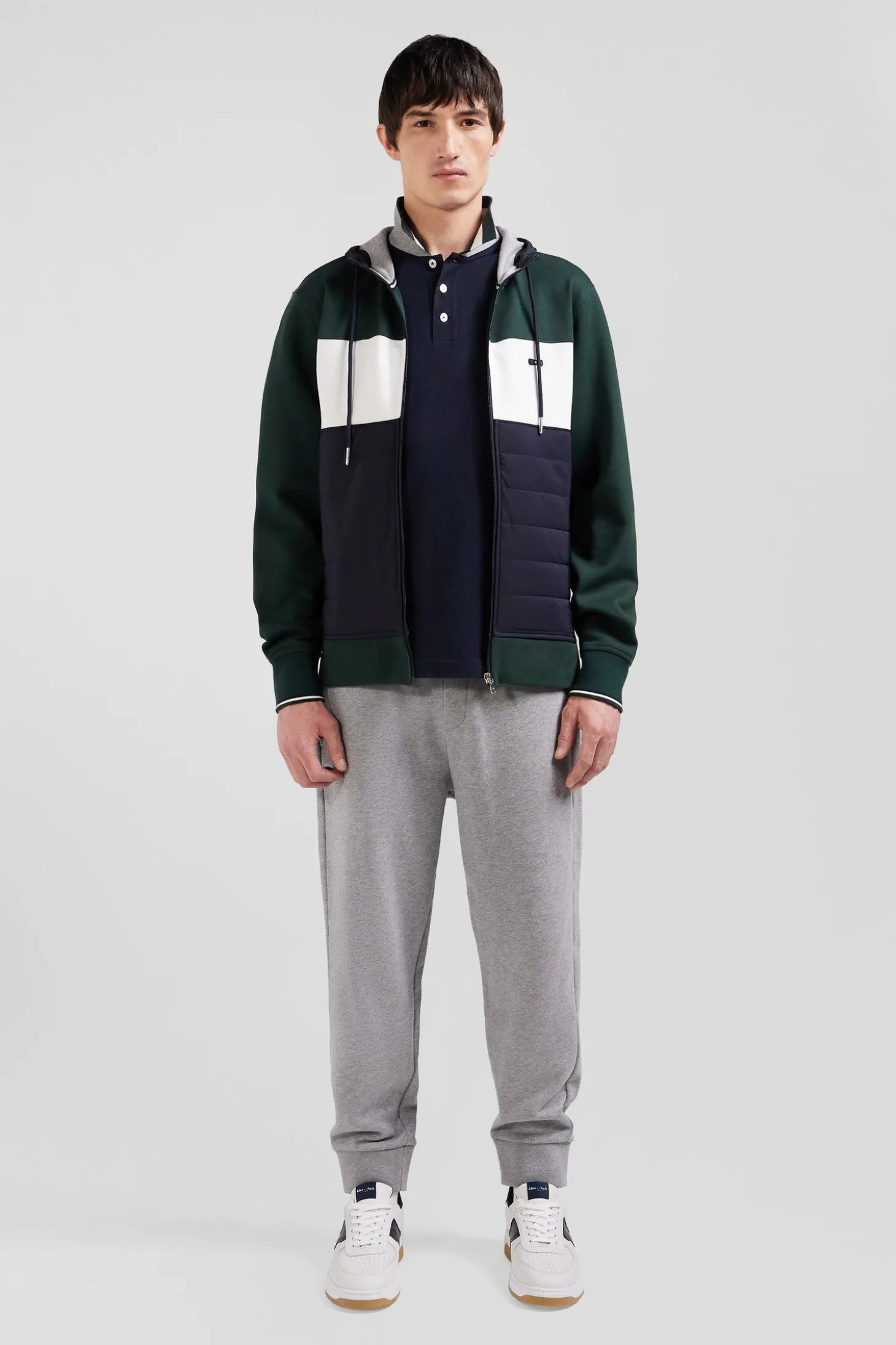 Sweatshirt à capuche en coton mélangé vert coupe Regular parmenture matelassée