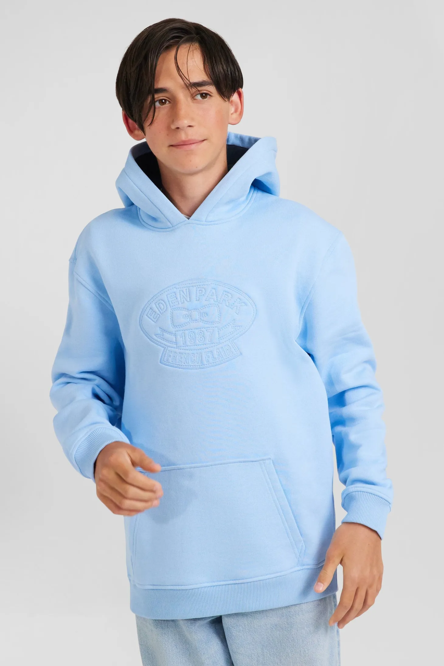 Sweatshirt à capuche en coton mélangé ciel brodé coupe Oversized