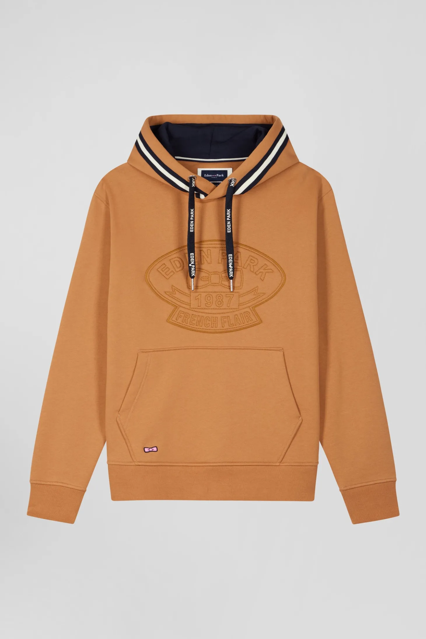 Sweatshirt à capuche en coton mélangé camel broderie matelassée coupe Relaxed