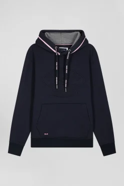 Sweatshirt à capuche en coton mélangé bleu marine broderie matelassée coupe Relaxed