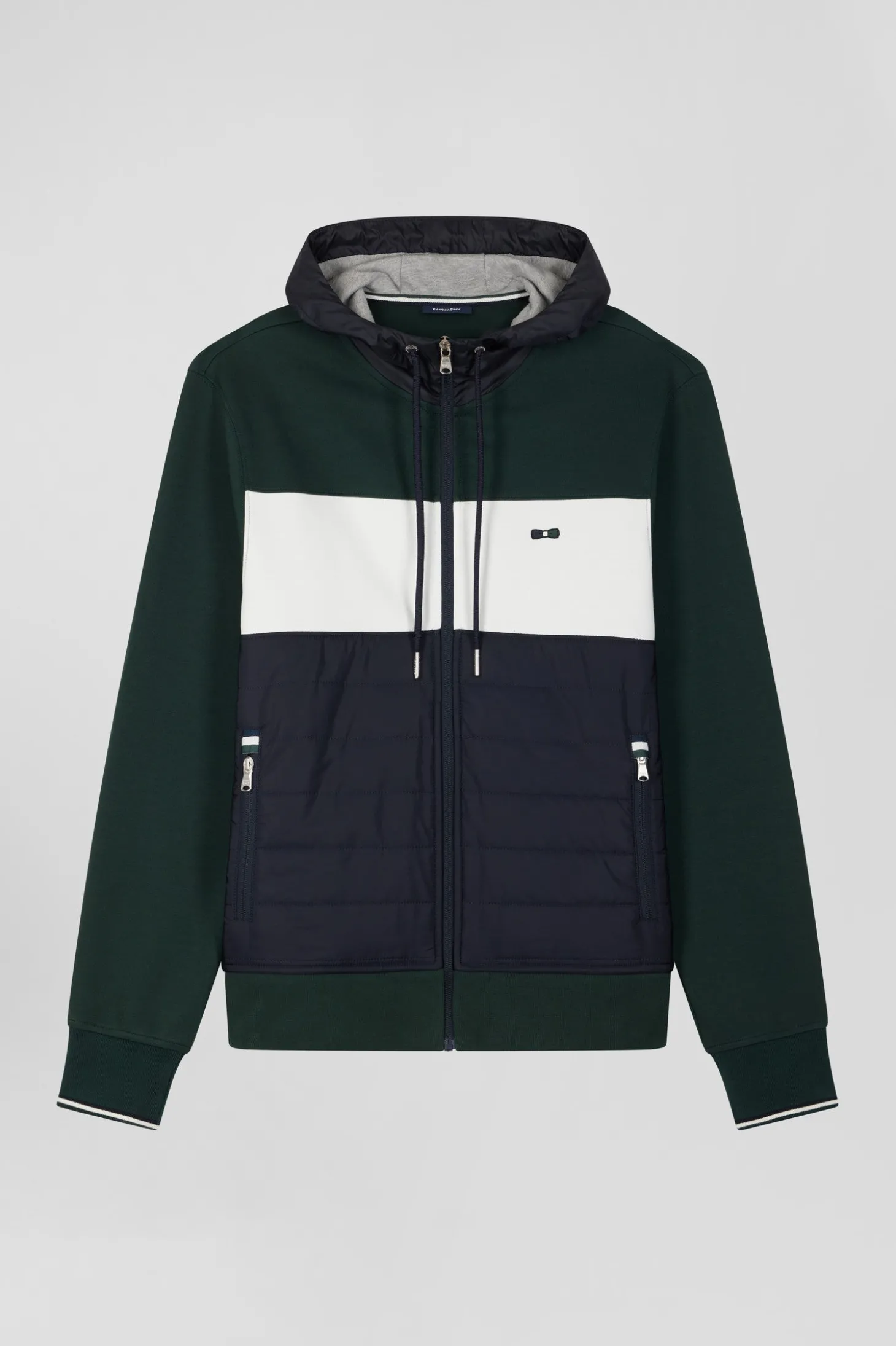 Sweatshirt à capuche en coton mélangé vert coupe Regular parmenture matelassée
