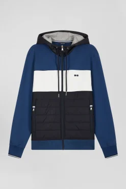 Sweatshirt à capuche en coton mélangé bleu foncé coupe Regular parmenture matelassée