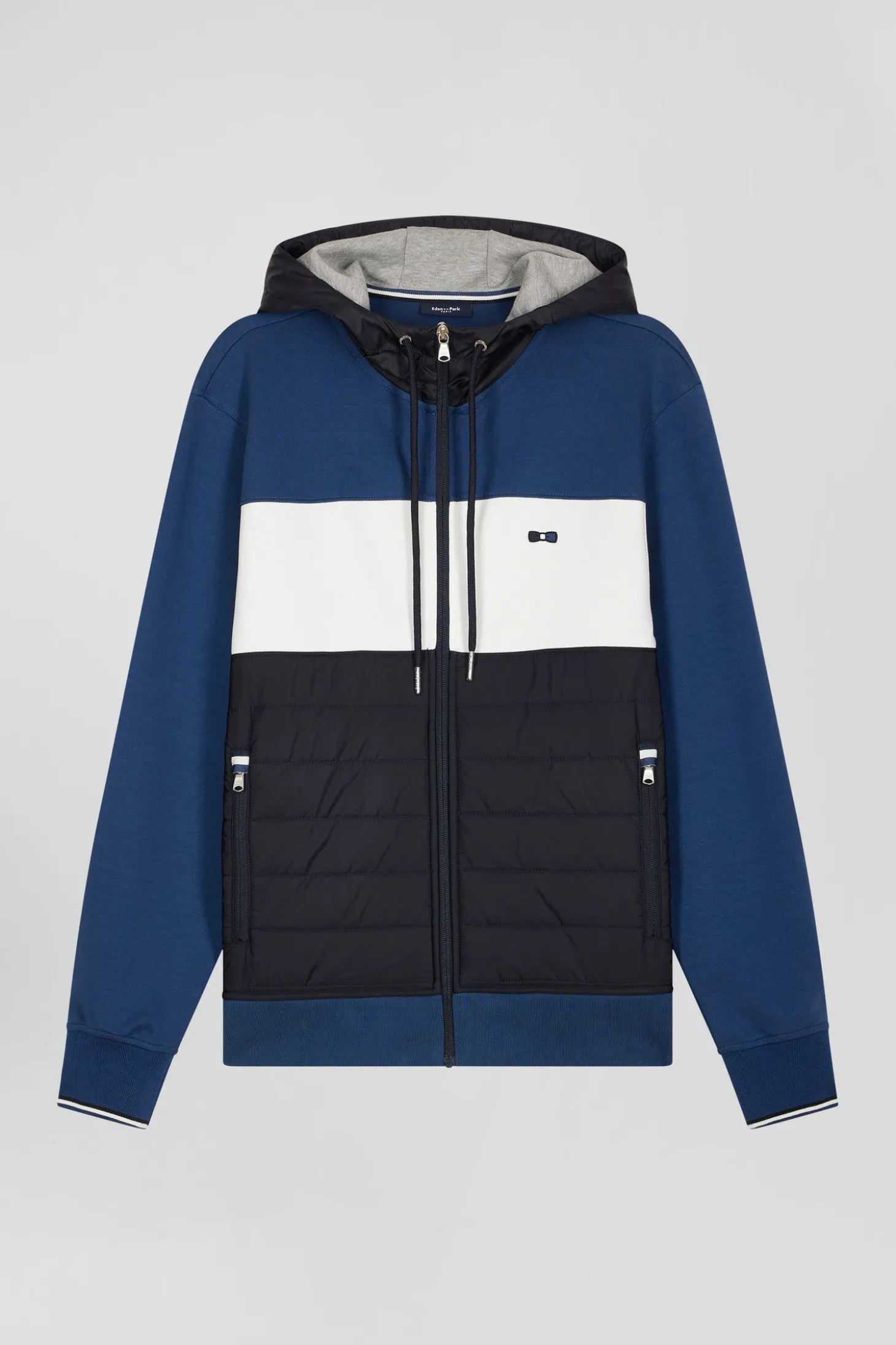 Sweatshirt à capuche en coton mélangé bleu foncé coupe Regular parmenture matelassée