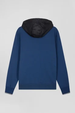 Sweatshirt à capuche en coton mélangé bleu foncé coupe Regular parmenture matelassée