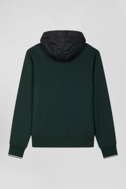 Sweatshirt à capuche en coton mélangé vert coupe Regular parmenture matelassée