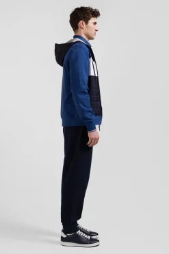 Sweatshirt à capuche en coton mélangé bleu foncé coupe Regular parmenture matelassée