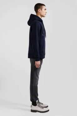 Sweatshirt à capuche en coton mélangé bleu marine coupe Relaxed