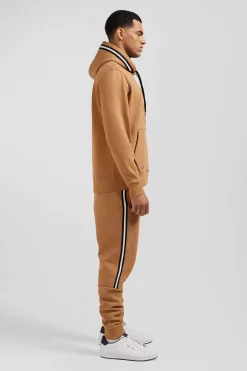 Sweatshirt à capuche en coton mélangé camel broderie matelassée coupe Relaxed
