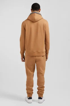 Sweatshirt à capuche en coton mélangé camel broderie matelassée coupe Relaxed
