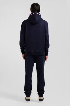 Sweatshirt à capuche en coton mélangé bleu marine broderie matelassée coupe Relaxed