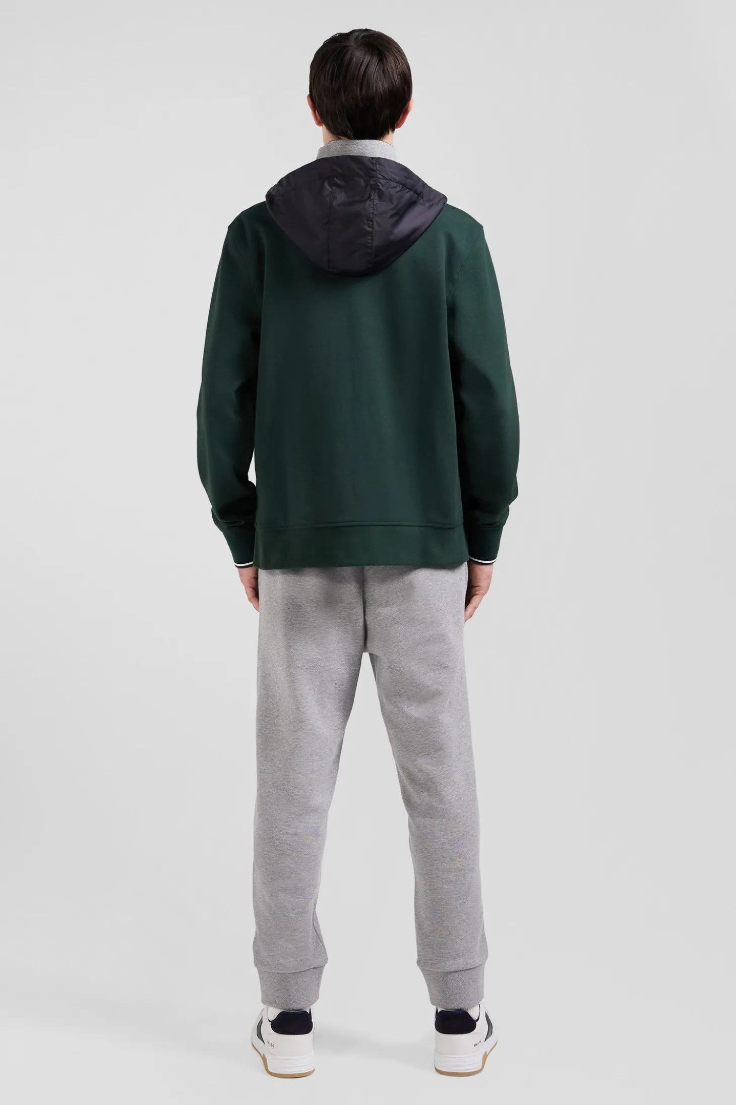 Sweatshirt à capuche en coton mélangé vert coupe Regular parmenture matelassée