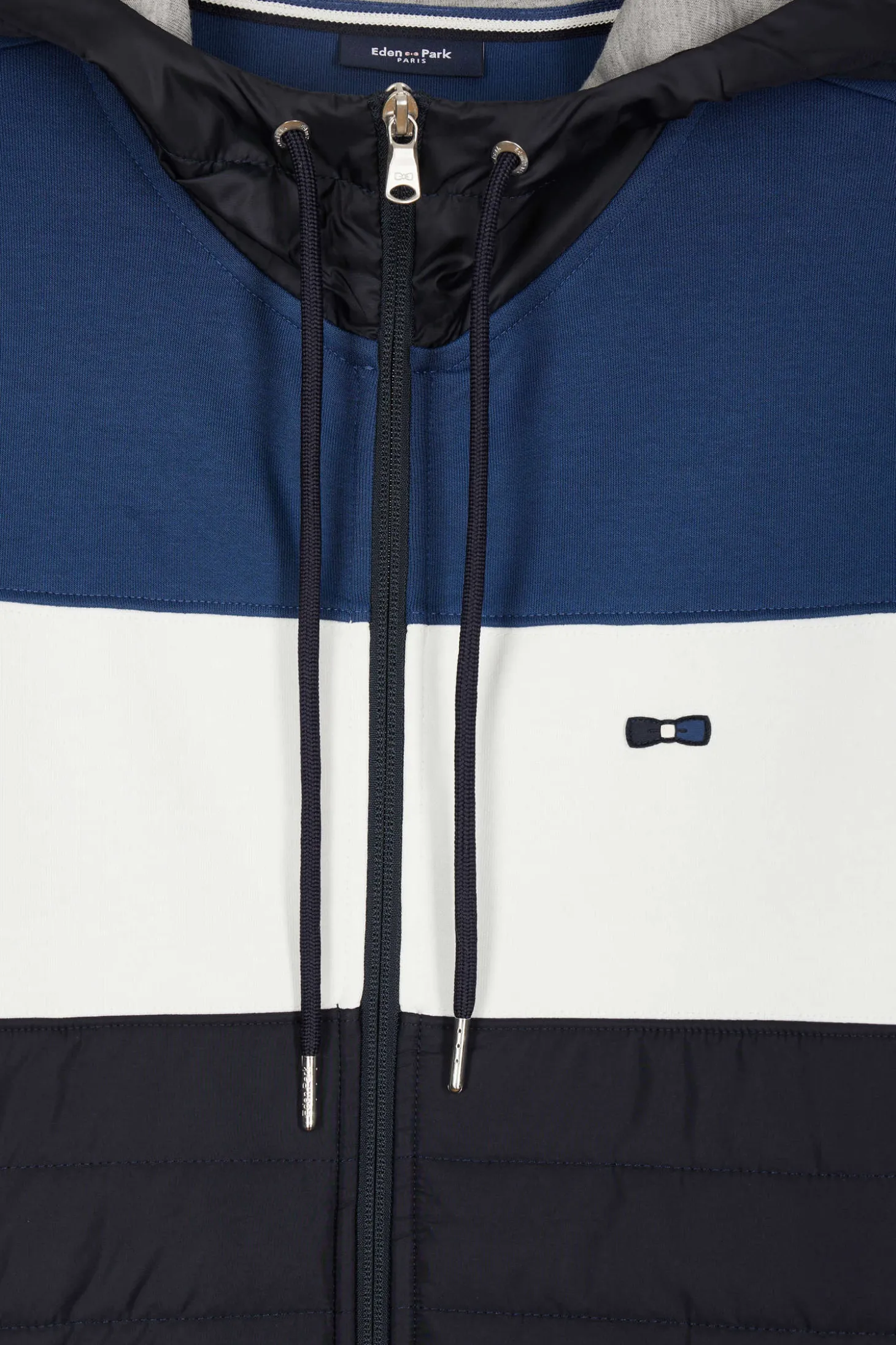 Sweatshirt à capuche en coton mélangé bleu foncé coupe Regular parmenture matelassée