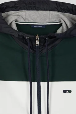 Sweatshirt à capuche en coton mélangé vert coupe Regular parmenture matelassée